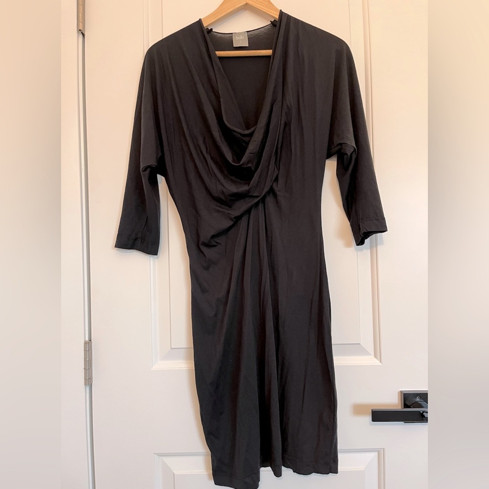 Bobi black cowl draped neck mini dress